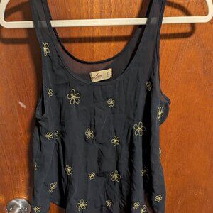 gold embroidered dark Hollister blue tank